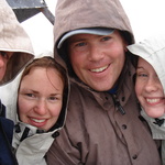 Tom, Gini, Marcus and Jess - cowering at the top as the hail falls.