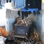 Drying in Jumbo Hutt - after a group effort of 'stick collecting' while Gini stoked the fire to a blaze