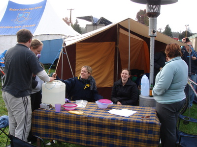 The teams campsite, everyone nice and cheery before the event begins.