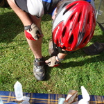Andy - just about to head out on Lap 2 when he realises he's wearing sandles and not his riding shoes :P.