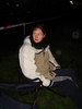 Gini trying to keep warm - but happy not to have to ride again!