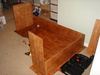 Constructing the desk.  Was quite scary drilling holes in the wood we spent so much time preparing!