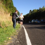 Marcus hands his fiance fluids after she makes it up the hill