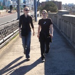 walking and talking on the bridge