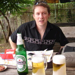 Chilling over a pint at a riverside cafe, Chiang Mai