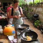 Gini preparing her spring rolls, at the Thai Cooking class in Chiang Mai.
