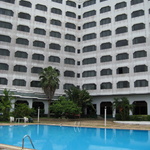The derelict hotel with a perfect pool we went for a swim in.