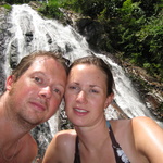 Swimming at the top of the waterfall.