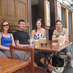 Gini, Dave, Jen and James enjoying a Hoegarden at Cafe Brava (James' old work).