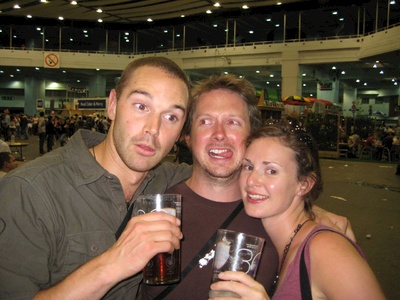 Paul, Tom and Gini after a few warm ales.