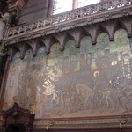 Mosaic tiles made up the wall panels