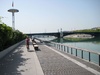 Swimming pool on the left, Rhone River on the right.