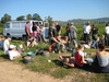 Bread, salami and wine time for the workers.