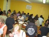 Scoffing down lunch in the dining room.