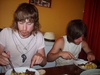 Danny and Pete hoe into their lunch.