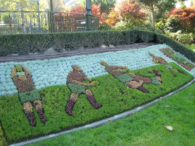 Decorated gardens in a Rugby theme