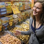 Gini in heaven at the cute biscuit shop