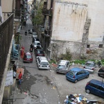 The view down the street from our window - rubbish was common