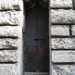 The doorway into the leaning tower