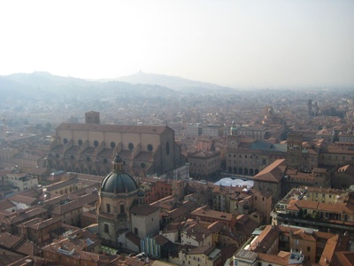 The cathedral and city below