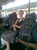 Waiting at the train station for our 2.50pm ride out of chaing mai. Unfortunately no air-con left, only fan! We've stocked up waters :-P