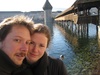 Loving the weather and reminded of NZ in Luzern. Beautiful. Old water tower / dungeon behind us.