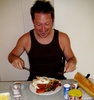 Tom prepares to feast on his Birthday Lunch. HOM!