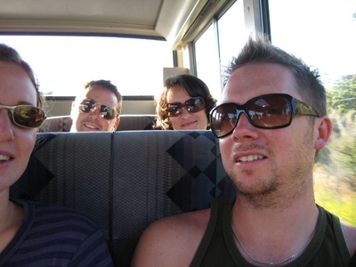 Happy as Larry on the bus ride to the starting point.