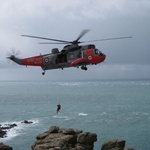 The highlight of Lands End - a rescue helicopter strutting its stuff!