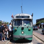 The cute street cars which roamed the waterfront and Mission St