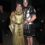 Dan and Jo - ahh, rather Mark Anthony and Cleopatra in their wedding outfits
