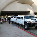 Piling into the stretch Hummer on the way to "a Little White Chapel"