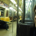 Sleepy subway ride from the airport in the early hours of the morning.