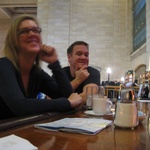 Enjoying a coffee at Michael Jordans Steakhouse inside the Grand Central train station