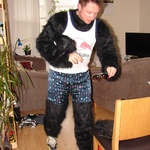 Preparing to run in a gorilla suit!