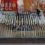 Interesting fast food snack, fish on a stick
