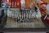 Interesting fast food snack, fish on a stick