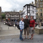 Pat, Tom and Gini in front of the oldest pub in Manchester
