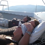 Snoozing on the boat hammock.