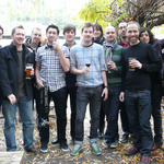 Delete Christmas: Posing for a photo outside the pub (the Albion)