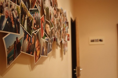 bedroom with photos of home