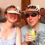 Gini & Tom with silly hat at the Globe, 2010