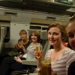 Champagne on Eurostar with CC girls to Amsterdam, 2010
