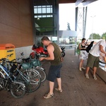 Strapping our grocery supplies to our bikes. We hadn't thought this through.