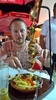 Impressive looking, but unfortunately overcooked meat and seafood on a skewer.