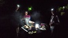 The head lamps came on as we cooked outside