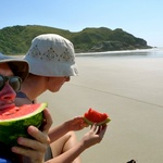Nom nom nom on Watermelon on the beach