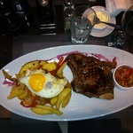 Tasty steak eggs and chips!