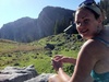 Enjoying our hot tea at the top of peak Visevnik after a lost then found hard trail up in the Julian Alps.