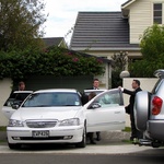 As the boys hop in their corporate cab